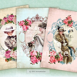 Madame et Amis TAGS - ATC Cards 2,3 x 3,5 - Animals Collage Tags - Digital Download Sheet - Digital Collage Sheet - Gift Tags - Hang Tags