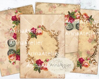 Vintage Roses ATC Cards - Background - background - digital collage sheet - set of 4 - Printable Download