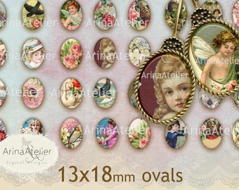 Shabby Chic Collection no.1 OVALS 13x18mm - digital collage sheet - Ovals for Earrings - Bijoux Ovals - Bijoux Images - Vintage Oval Images