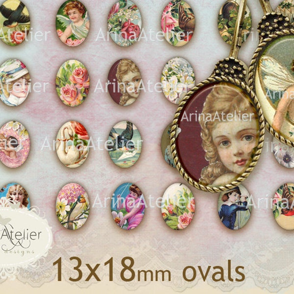 Shabby Chic Collection no.1 OVALS 13x18mm - digital collage sheet - Ovals for Earrings - Bijoux Ovals - Bijoux Images - Vintage Oval Images