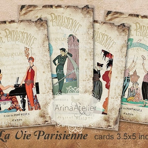 CARDS La vie Parisienne - Digital Collage Sheet - Digital Printables - French Printables - Vintage Collage Sheet - Digital Cards, Tags