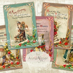 Labels Old Greetings - Santa Claus Tags - Digital Collage - Digital printables - Labels - Download Sheet Collage