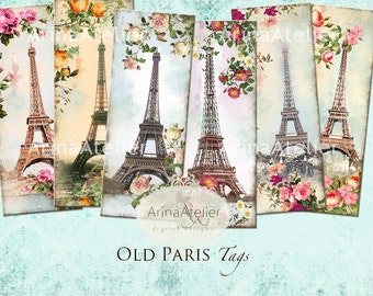 Old Paris Tags - Bookmarks - Hang Tags - Vintage Collage - gift Tags, scrapbooking, mixed media, altered art