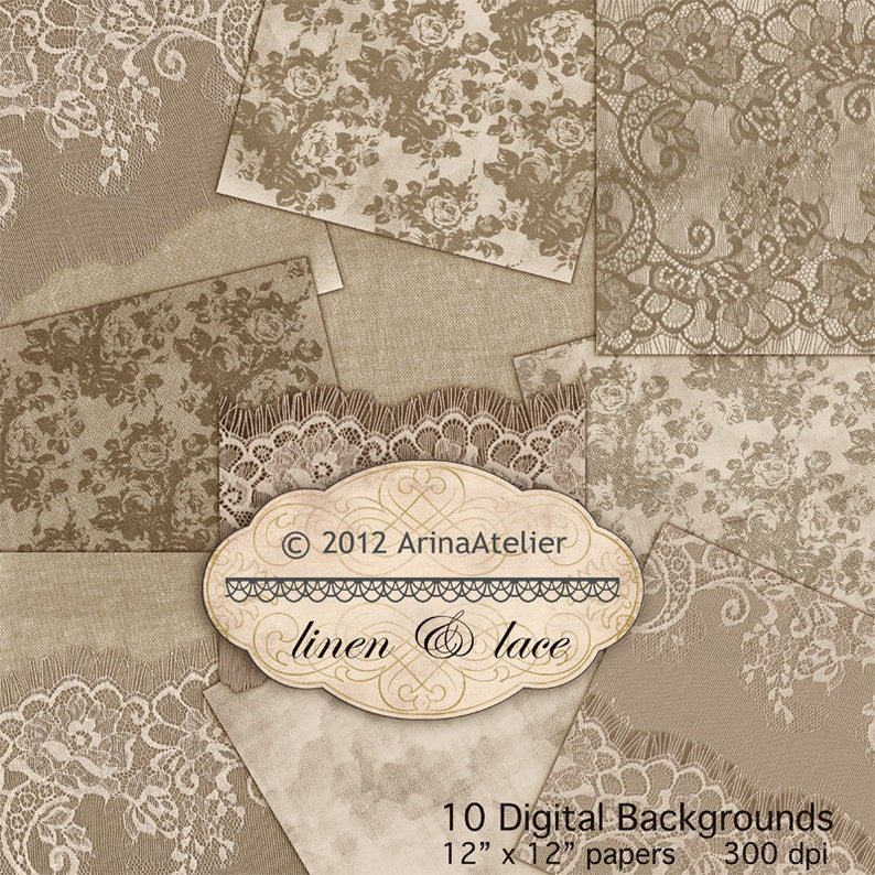 Lace and Linen Textures Digital Scrapbooking Papers Fabric Textured