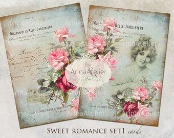 Étiquettes cadeaux - Digital numérique feuille de Collage - Scrapbooking - cartes Vintage - Digital Collage Images - plaquettes - cartes Sweet Romance set1