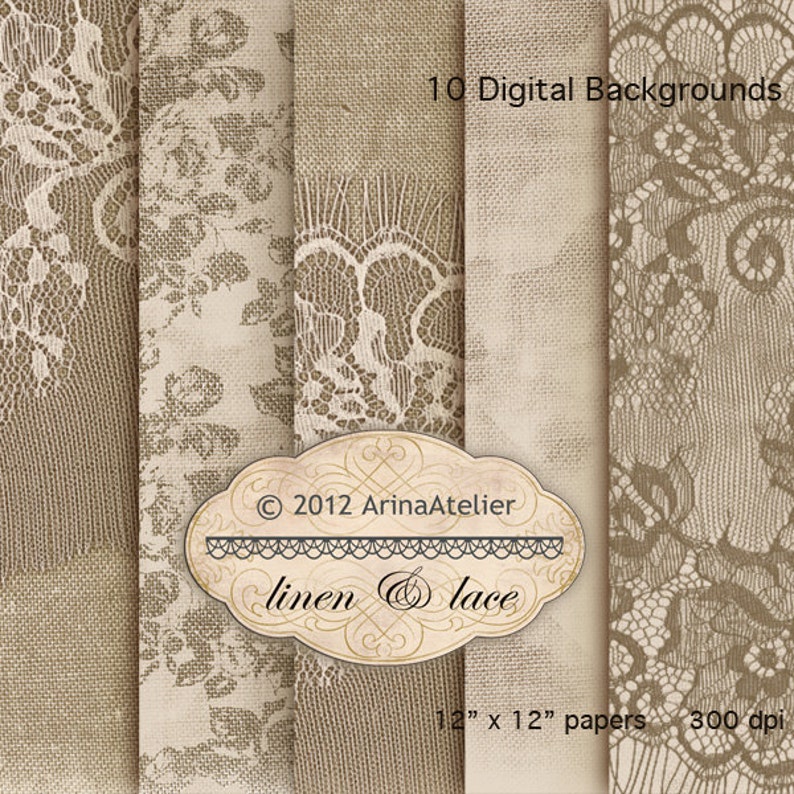 Lace and Linen Textures Digital Scrapbooking Papers Fabric Textured