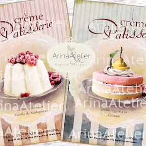 Shabby crème Patisserie kaarten - grote afbeeldingen - achtergronden - 5 x 7 inch - digitale Print - Ephemera blad - Tote, tassen, t-shirts downloaden