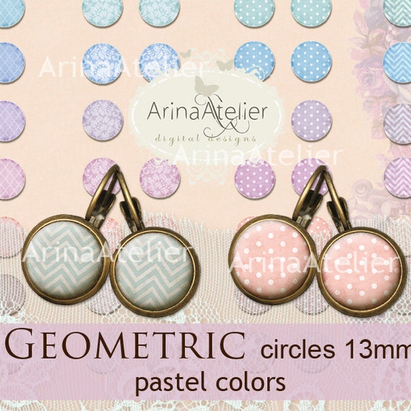 Digital collage Circles Geometric MIX 13 mm - Digital Collage Sheet for 12 mm Earrings - Bottlecaps - Pendants - Magnets - Buttons