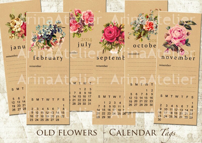 old-flowers-calendar-tags-bookmarks-hang-tags-vintage-collage-gift-tags-scrapbooking-mixed-media-altered-art-etsy