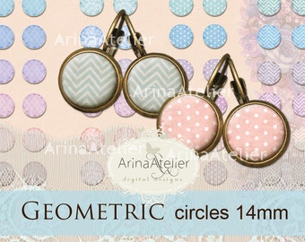 Digital collage Circles Geometric MIX 14 mm - Digital Collage Sheet for 14 mm Earrings - Bottle caps - Pendants - Magnets - Bracelets