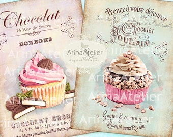 Shabby Chic Patisserie Set no.2 - Large Images - Backgrounds - 5x7 inch - Digital Print - to print on- Tote, Bags, t-shirts Download