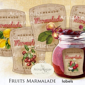 Fruits Marmalade Vintage LABELS - Jam Labels - handmade labels - Digital Labels - digital collage sheet -  tags, scrapbooking