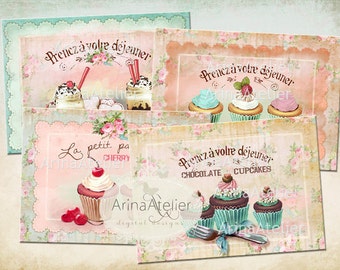 Tags La Petit Patisserie - Vintage Digital Images - Shabby chic Tags - tags 2,5x3,5 inch - Collage Set - Digital Printable Sheet