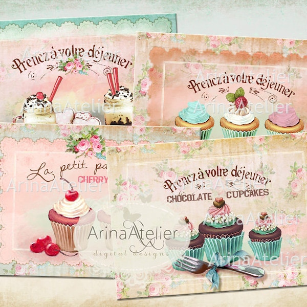 Tags La Petit Patisserie - Vintage Digital Images - Shabby chic Tags - tags 2,5x3,5 inch - Collage Set - Digital Printable Sheet