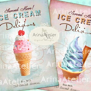 Shabby Chic Summer Icecream Cards - Large Images - Backgrounds - 5x7 inch - Digital Print - to print on- Tote, Bags, t-shirts Download