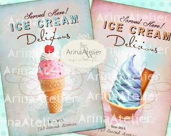 Shabby Chic Summer Icecream Cards - Large Images - Backgrounds - 5x7 inch - Digital Print - to print on- Tote, Bags, t-shirts Download