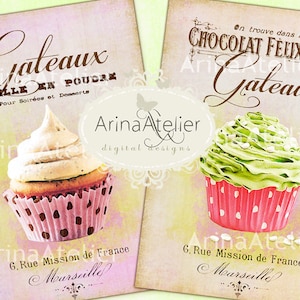 Shabby Chic Patisserie set no.4 - Large Images - Backgrounds - 5x7 inch - Digital Print - Ephemera Sheet - Tote, Bags, t-shirts Download
