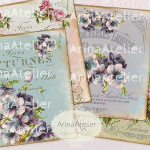 Shabby Fleurs COASTERS -  4 x 4 inch - Digital Retro Flowers - Digital Download Sheet - Digital tags - Digital printable - Collage sheet