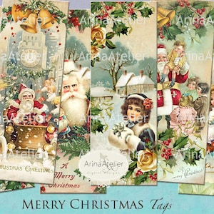 Merry Christmas BOOKMARKS - Digital Collage Tags -Collage Tags - Hang Tags - Vintage Collage Images - gift Tags, scrapbooking, mix media