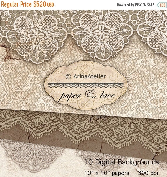 Lace and Paper Textures Digital Scrapbooking Papers Textured Papers