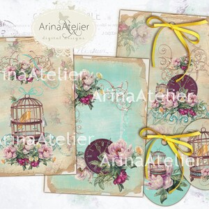 Vieilles cartes de temps pivoines - numérique Tags - lot de 6-2, 5 x 3, 5 pouces ATC cartes - téléchargement numérique