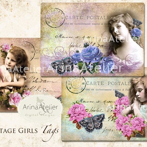 Tags Vintage Little Woman -Digital ATC Cards - Tags - Download Collage Sheet - Printable Sheet