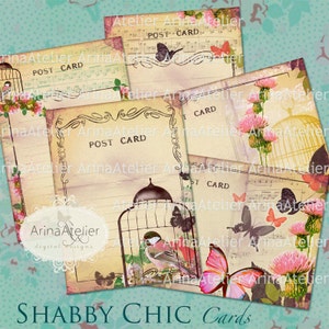 CARDS Shabby Chic Post CArds  ATC  Collage Sheet - Digital Cards - ATC Cards - Journaling Spots - Printable Sheet - Download Collage Sheet