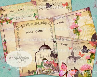 CARDS Shabby Chic Post CArds  ATC  Collage Sheet - Digital Cards - ATC Cards - Journaling Spots - Printable Sheet - Download Collage Sheet