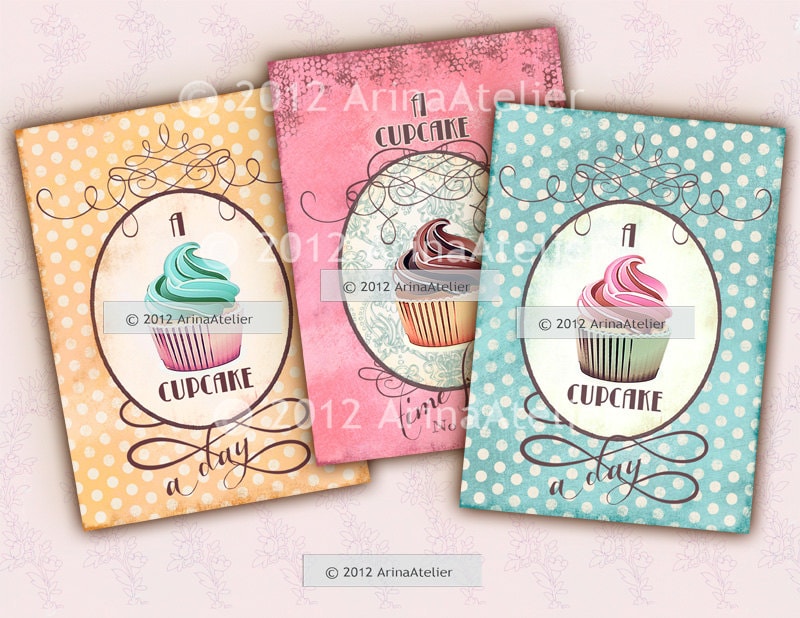 Time for cupcakes Tags - digital collage sheet - digital download - printable - Retro digital Images