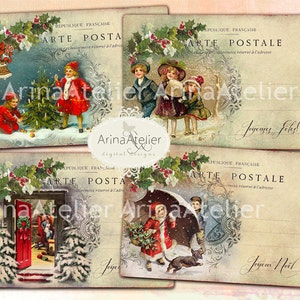 Digitale kerstkaarten van de Post Cards - digitale Tags - set van 4-3, 5 x 5 inch ATC kaarten - digitale download