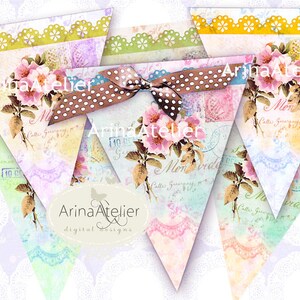 Shabby Chic Banner 2 - digital collage sheet - set of 2 sheets