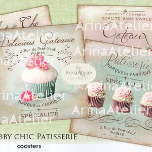 Shabby Chic Patisserie Coaster - 4 x 4 inch - set of 4 cards - Digital Download Sheet - Digital tags - Digital printable - Collage sheet