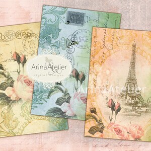 Vintage Roses in Paris - 2,5x3,5 cards - set of 8 - Tags - JEWELRY HOLDERS - Digital Collage Sheet Printable jpg Download Gift Tags