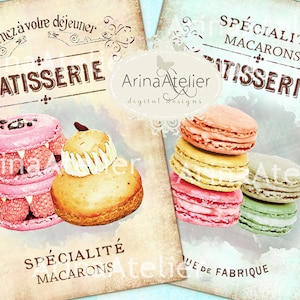 Shabby Chic Patisserie Set no.3 - Large Images - Backgrounds - 5x7 inch - Digital Print - to print on- Tote, Bags, t-shirts Download
