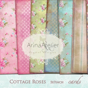 CARDS Cottage Roses - Backgrounds - Digital Papers - Shabby chic Digital Papers - Digital Scrapbooking Papers - Flower Digital Collage Tags