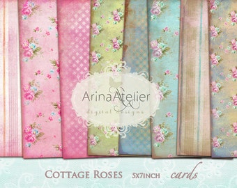 CARDS Cottage Roses - Backgrounds - Digital Papers - Shabby chic Digital Papers - Digital Scrapbooking Papers - Flower Digital Collage Tags