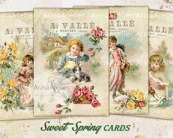 CARDS Sweet Spring - Digital Spring Printables - Hang Tags  - Sweet Romantic Spring - Scrapbooking Supply - Digital Backgrounds Papers - TAG