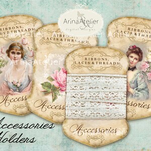 Romance Lace Holders - Shabby Chic - 3x5 inch - Digital Accessories Holders - Digital Tags - Digital Labels - Gift Tags