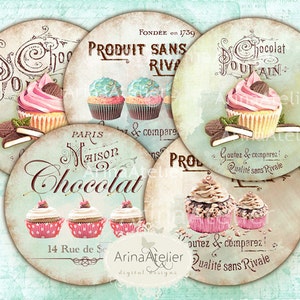 Shabby chic Sweets Circles Micro slides - 2.5 inches - digital collage sheet - pocket mirrors, tags, scrapbooking, cupcake toppers