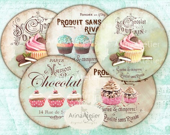 Shabby chic Sweets Circles Micro slides - 2.5 inches - digital collage sheet - pocket mirrors, tags, scrapbooking, cupcake toppers