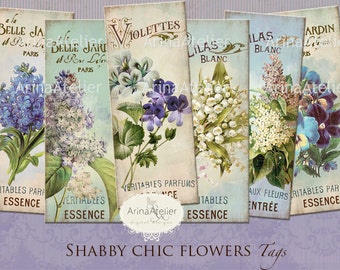 Shabby Chic Flowers Bookmarks - Digital Collage Tags -Collage Tags - Hang Tags - Vintage Collage - gift Tags, scrapbooking, mix media