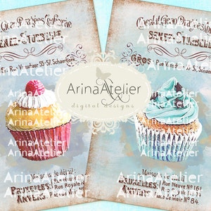 Shabby Chic Patisserie Set no.5 - Large Images - Backgrounds - 5x7 inch - Digital Print - to print on - Tote, Bags, t-shirts Download - Tags