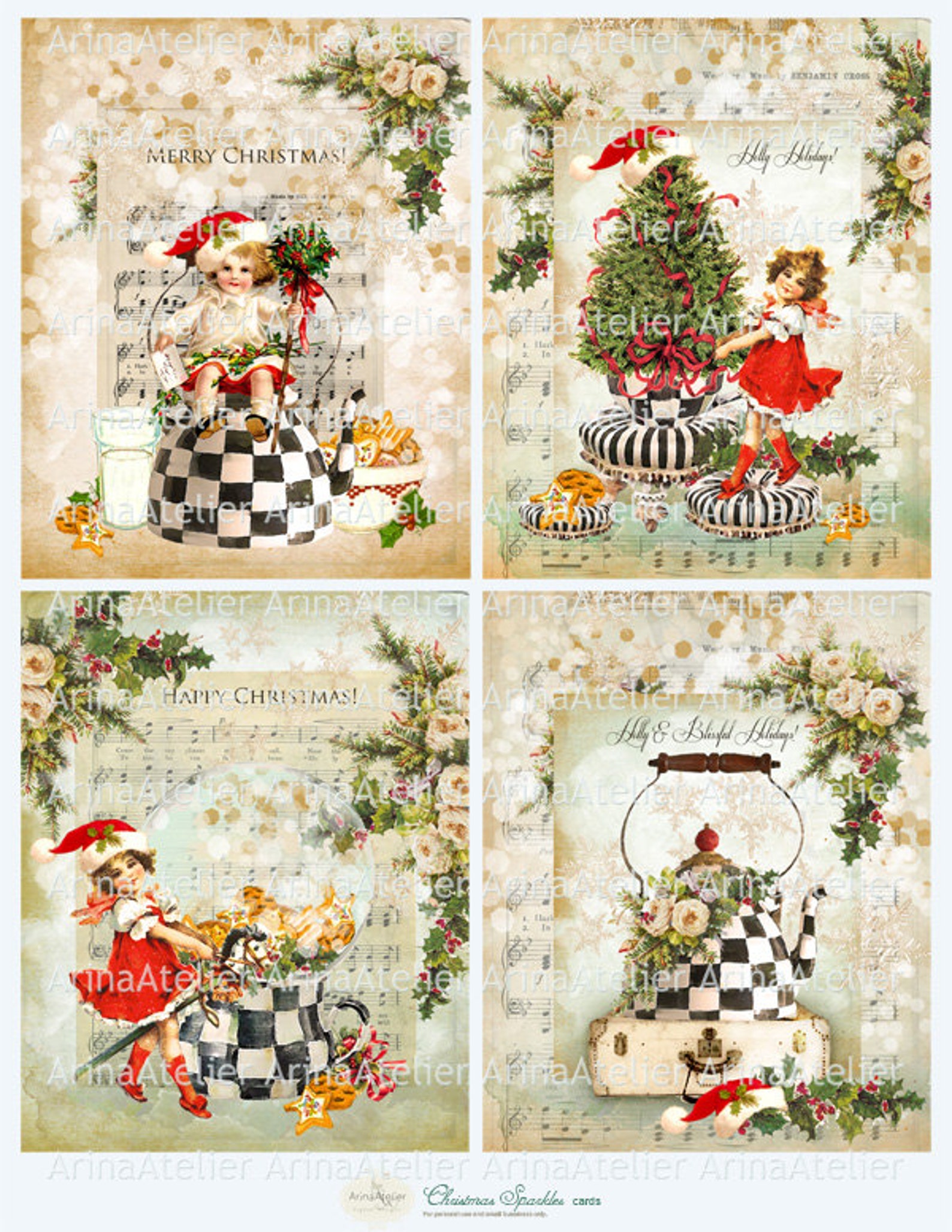 Christmas Sparkles ATC Cards - Christmas Digital Images - Digital Tags ...