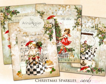 Christmas Sparkles ATC Cards - Christmas digital Images  - Digital Tags - 4x5 inches ATC cards - digital download - Winter Digital ATC Cards