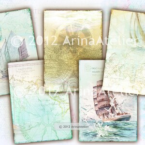Maritime - Ocean Boats - digital Collage Sheet - 2,5x3,5 ATC CArds - DIGITAL tags