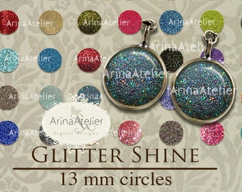 Glitter Shine 13mm CIRCLES - Circles 13 mm - Digital Collage Sheet for 12 mm Earrings - Bottlecaps - Pendants - Magnets - Bijoux Circles