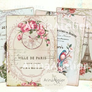 I love Paris - Digital ATC Cards - Digital Collage - Collage Cards - Shabby chic Collage Tags - Digital Tags - Digital Download Sheet