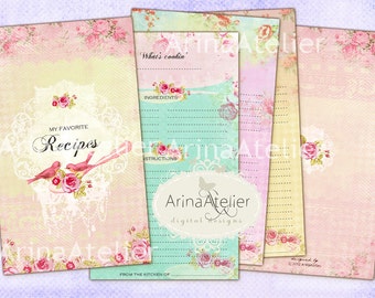 My Recipes Cards - set of 8 - Backgrounds - digital collage sheet  - Printable Download - Collectibles