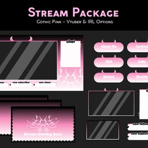 Gothic Pink Stream Pack Bundle | Vtuber & IRL Stream Setup | Twitch Overlay | Cute Dark Aesthetic | Pastel Goth Twitch  | Emo Stream Package