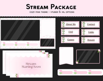 Cozy Pink Stream Bundle Pack | Pastel Nature Twitch | Pretty Screens for Streamers, Cute Streaming Assets, Pink Coquette Twitch Overlay Pack